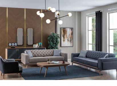 Luxury Modern Living Room Set 4-piece 4-seater Sofa Armchair Coffee Table Wood Furniture